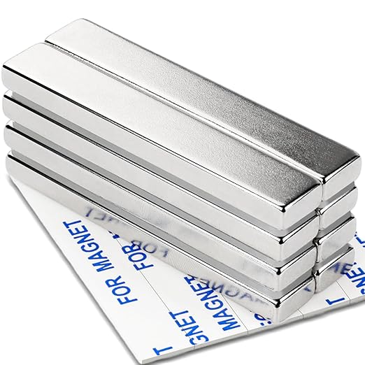 DIYMAG Neodymium Strong Magnets，8 Pcs Magnet Strip for Fridge Craft Silver | 60x10x5 mm Heavy Duty Rare Earth Magnetic Tape with Adhesive Backing on Shower Door Refrigerator Whiteboard Cabinet