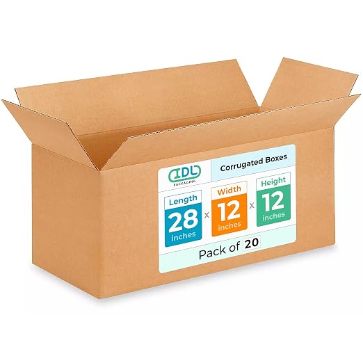 Long Shipping & Moving Boxes 28"L x 12"W x 12"H (20-Pack) - Extra Strength 200 lb vs Regular - USA-Made Corrugated Strong Packing Boxes for Moving - Heavy Duty Shipping Box by IDL Packaging