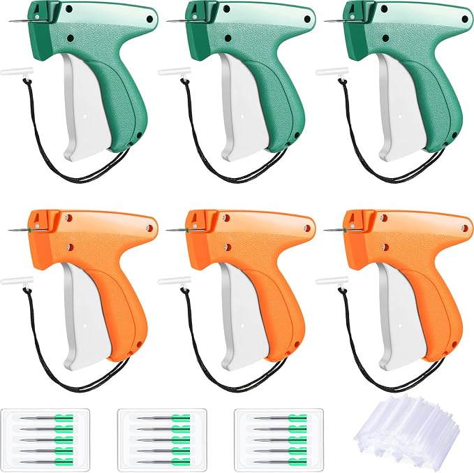 Kigeli 6 Pack Tagging Guns for Clothing with 3000 Barbs 15 Needles Stitch Gun Quick Clothes Fixer Retail Price Tag Attacher Clothing Label Gun for Boutique Store Warehouse Garage(Orange, Green)