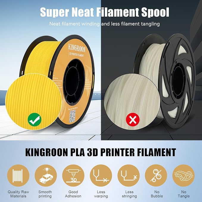 Kingroon High Speed PLA 3D Printer Filament 1.75mm, 3D Printer Rapid Filament for 30-600mm/s Hyper Printing Filament, Dimensional Accuracy +/- 0.03 mm, 1kg Plastic Spool(2.2lbs) (Yellow)