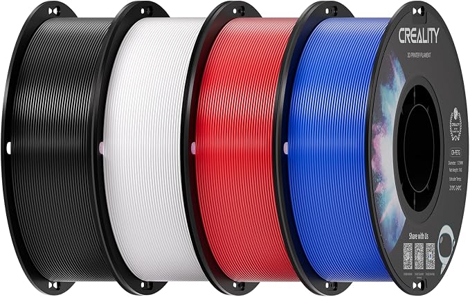 Creality PETG Filament 1.75mm, 3D Printer Filament, Excellent Toughness High Precision, Odorless Non-Toxic Moistureproof, Accuracy +/- 0.02mm, 4 Pack-1kg (Black, White, Blue, Red)
