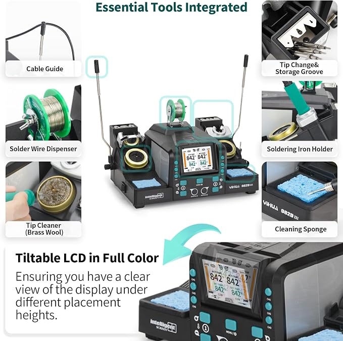 YIHUA 982D-III 2-IN-1 Precision Soldering Station with C210 Soldering Iron and C120 Hot Tweezers Cartridge Tip System for SMD Rework, Micro Soldering, Professional Soldering Iron Kit