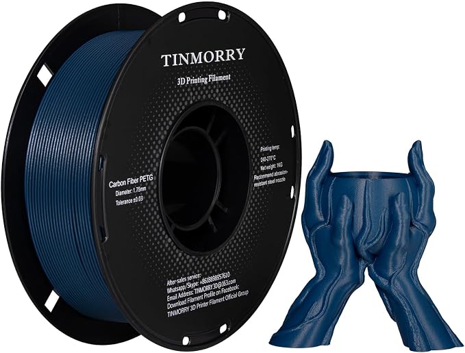 TINMORRY Carbon Fiber PETG Filament 1.75 mm, High Rigidity & Strength PETG CF 3D Printer Filament, Compatible with Most FDM 3D Printers, 1 KG 1 Spool, Blue