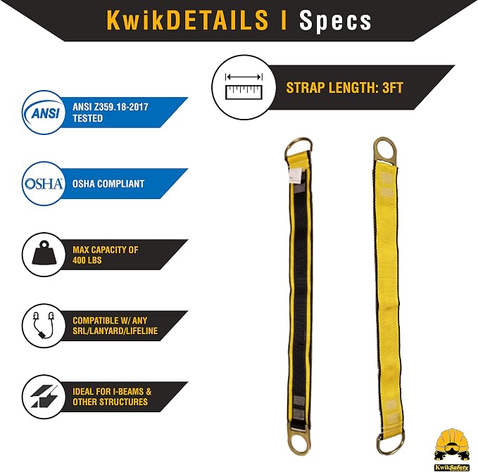 KwikSafety - Charlotte, NC - RATTLER [BEAM ANCHOR KIT] 6 ft Safety Lanyard, 3 D-Ring Safety Harness, Tool Lanyard, 3 ft Cross Arm Strap, ANSI Single Leg Shock Absorbing Fall Protection