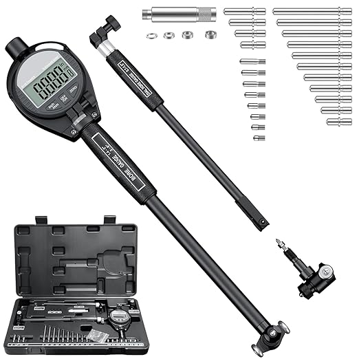 HDLNKAK Digital Dial Indicator Bore Gauge Set,LCD Digital Dial Indicator,6" Depth 0.7"-6"/0.0005" Measuring Range,Wide Selection of Anvils(23PCS), Applications in Engines Cylinder Measurement (Black)