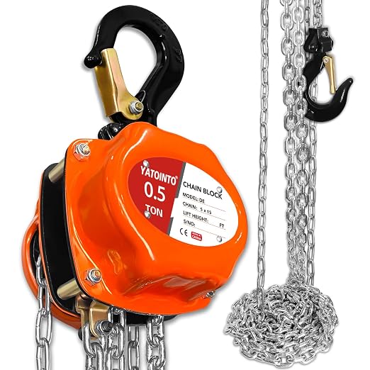 YATOINTO Chain Hoist 1/2 Ton (1100Lbs), Portable Mini Hand Chain Hoist Compact 20FT, Manual Chain Block Hoist 12.2" Headroom, Lightweight Industrial Steel for Garages Warehouse Automotive Machinery