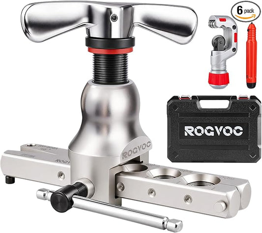 Flaring Tool Kit for 1/4-3/4 inch HVAC Copper Flare Tool with Metric and Imperial Clamps 45 Degree Eccentric Tube Flaring Gauge Flaring Tool Set for Copper Aluminum Pipe with Deburring Tool