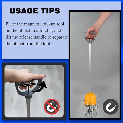 Magnetic Pickup Tool - Heavy Duty Nail Magnet Sweeper with Quick Release, Handheld Magnetic Nail Sweeper for Screws/Nuts/Tacks/Metal Scraps, Bulk Parts Lifter & Workshop Cleanup Tool