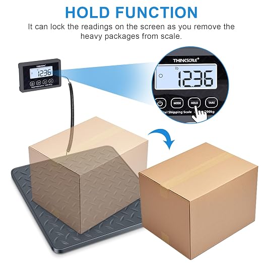 THINKSCALE Shipping Scale 440lb, 10g High Accuracy Postal Scale Packages, Integrated One-Piece Platform, Small Business & Warehouse, Battery & AC Adapter Included