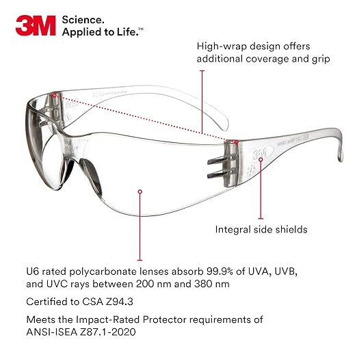 3M Safety Glasses, Virtua, 20 Pair, ANSI Z87, Unisex, Anti-Fog, Scratch Resistant, Clear Lens, Clear Frame, Affordable Eye Protection, Lightweight, Wraparound Coverage