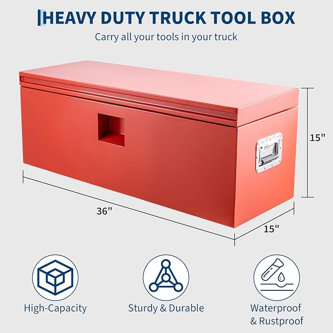 GarveeTech Truck Bed Tool Box Heavy Duty Steel Toolbox with Hydraulic-Assisted Lid, Drill-Proof Lock & Weatherproof Seal, Universal Mount for Pickup, Truck Bed, RV, Trailer