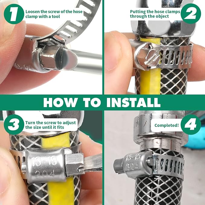 OURU 20PCS Hose Clamps Stainless Steel Adjustable 3/4"–1-1/8"(19-29mm) Worm Gear Hose Clamp, Heavy Duty Metal Small Hose Clamps for Automotive, Pipe, Radiator Plumbing, Fuel Line