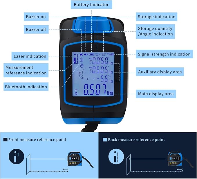 4-in-1 Laser Tape Measure with Laser Level Crosshairs |130ft/40m Laser Distance+16ft/5m AutoLock Tape |Backlit LCD Display (Ft/Inch/M/mm) |for DIY,Construction, Interior Design