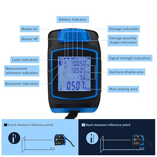 4-in-1 Laser Tape Measure with Laser Level Crosshairs | 130ft/40m Laser Distance + 16ft/5m AutoLock Tape | Backlit LCD Display (Ft/Inch/M/mm & Fractions) | for DIY, Construction, Interior Design
