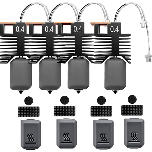 4PK 0.4MM Hotend for Snapmaker U1 Nozzle Leak-Proof All in One Assembled Hot End for Snapmaker U1,with Nozzle Wiper and Silicone Cover for U1 3D Printer Accessories