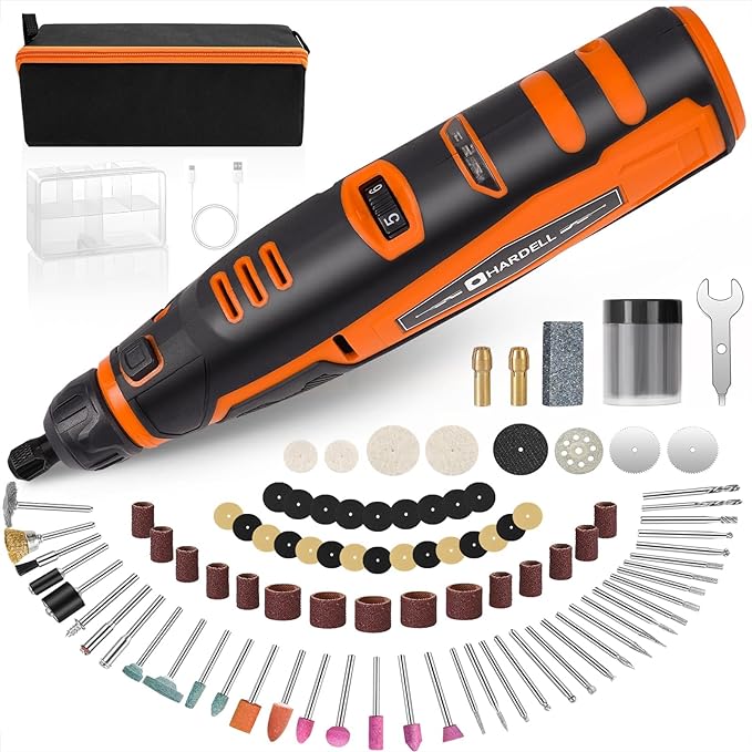 HARDELL 12V Cordless Rotary Tool Kit 6-Speed 30000RPM Rotary 94 Accessories | Power Rotary Tools for Engraving, Sanding, Polishing, Cutting, Carving, DIY and Craft Projects