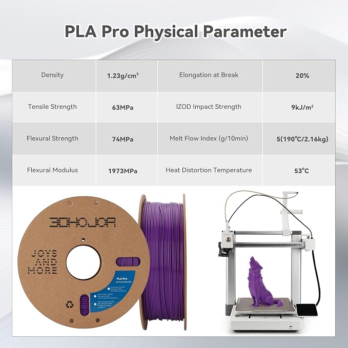 3DHoJor PLA+ Filament 1.75mm, 3D Printer Filament PLA Plus, Cardboard Spool 3D Printing Filament, Dimensional Accuracy +/- 0.03 mm, Purple, 1kg