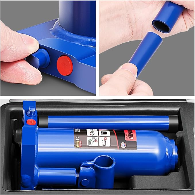 DNA Motoring 4 tons / 8818 lbs Lifting Automotive Welded Hydraulic Bottle Jack for Repair Vehicle, Pickup, Truck, w/Manual Handle, Blue,TOOLS-00353