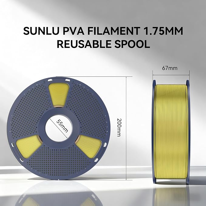 SUNLU PVA Filament 1KG, 1.75mm Water Soluble Support 3D Printer Filament+/-0.03mm, Compatible with PLA, PETG, ABS,ASA, Transparent Yellow