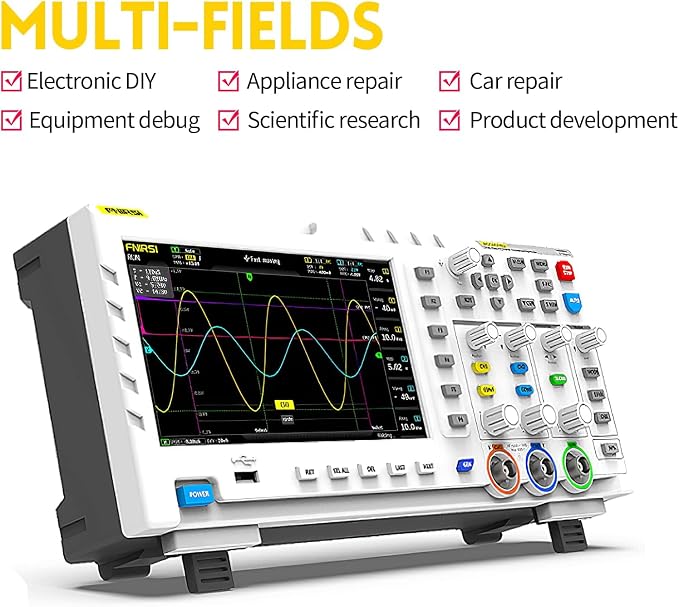 FNIRSI 1014D Oscilloscope 2 in 1 Digital Oscilloscope DDS Signal Generator, 100X High Voltage Probe, 2 Channels 100Mhz Bandwidth 1GSa/s Sampling Rate Built-in 1GB Storage Space