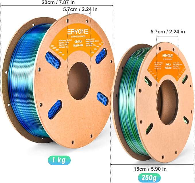 ERYONE PLA Filament 3D Printer Filament Multicolor 1.75mm +/- 0.03mm, PLA Filament 250g Spool, Silk Dual Color Blue Green