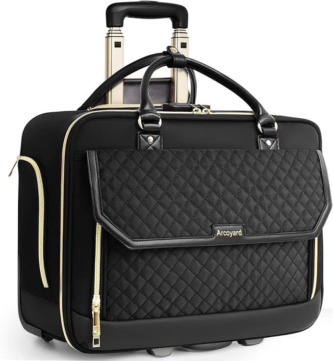 Arcoyard Rolling Laptop Bag Women, Rolling Briefcase for Women for Work, 17 Inch Computer Bag with Wheels, Fashion Flap Laptop Bag With Wheels for Work Business, TSA Friendly Design, Black