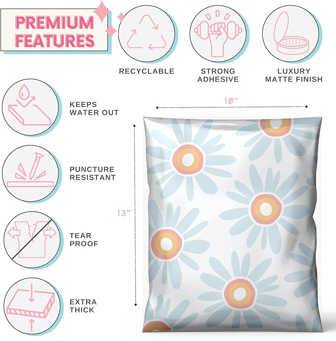 Picksie Mailers - Boho Poly Mailers 10x13 100 Pack Bundle Bulk Polymailers Shipping Supplies for Small Business Boutique Envelope for Clothing Cute Designer Plastic Bags - Boho Bundle