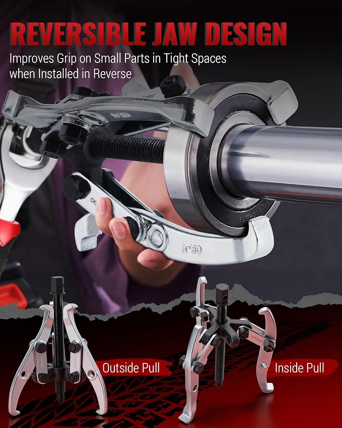 Reywoo Gear Puller Set, 3" and 6" Bearing Puller Kit for Pulley Gear Bearing Flywheel Removal, 2 Jaw & 3 Jaw Gear Puller with Reversible Jaws