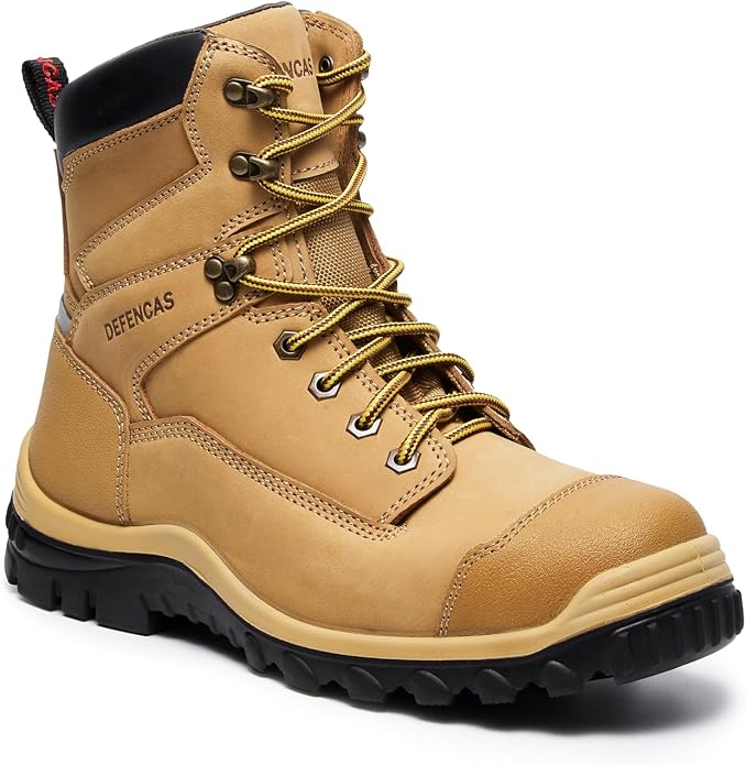 Men’s 6” & 8” Composite Toe Work Boots, Electrical Hazard Safety Boots for Men, Full-Grain Leather Construction Boots, Slip Resistant Rubber Outsole, Removable Memory Foam PU Insole