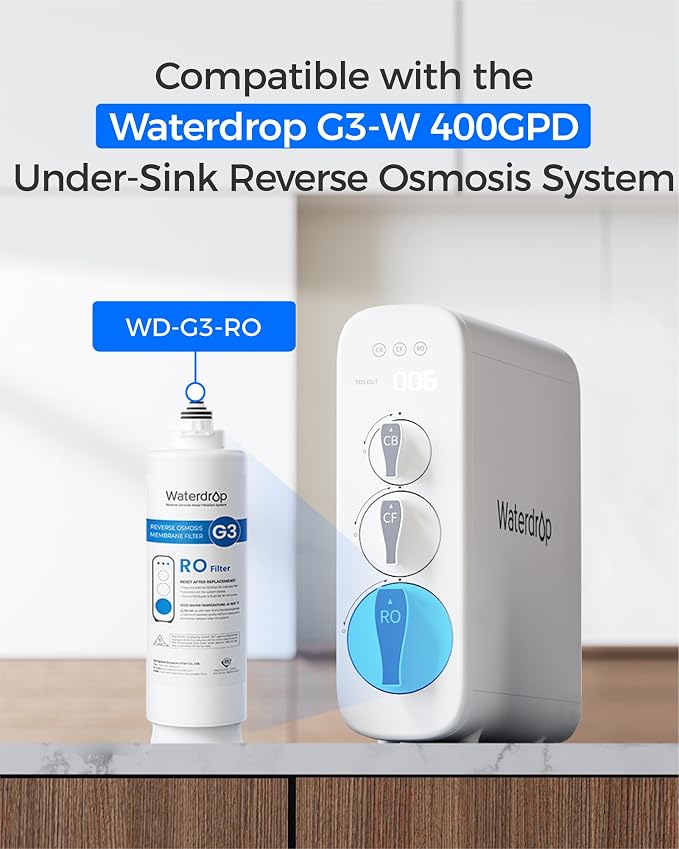 Waterdrop G3-N2RO Filter, Replacement for Waterdrop G3-W 400 GPD Reverse Osmosis System, Reduce PFAS, 2-year Lifetime