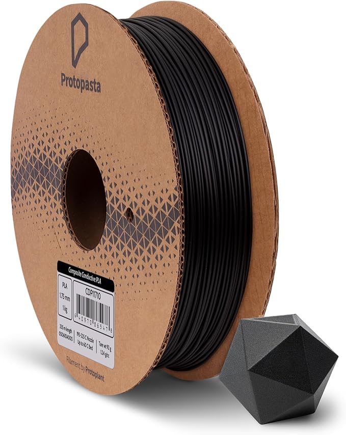 Protopasta Electrically Conductive Composite Black PLA 3D Printer Filament for Electrically Conductive 3D Prints | Easy Printing with Low Warp | 1.75mm Filament | 1kg with Recyclable Cardboard Spool