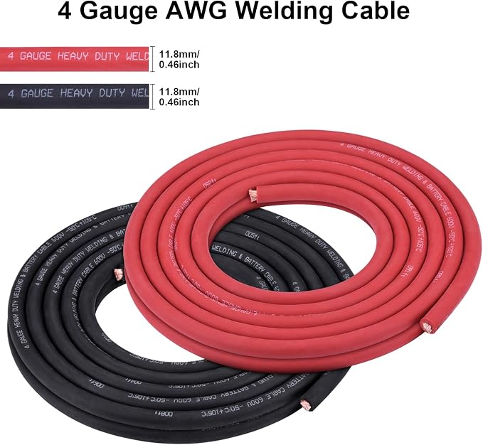iGreely 4 Gauge Wire,4 AWG Flexible Pure Copper Welding Battery Cable for Automotive Solar Motor, 5pcs of 5/16""& 5pcs 3/8"" Copper Lug Terminal Connector+Heat Shrink Tubing 20 Ft Black + 20 Ft Red