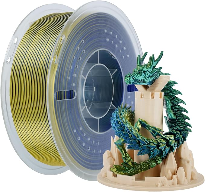 Kingroon PLA 3D Printer Filament, Silk PLA Filament, (1kg Silk Yellow Blue Green)