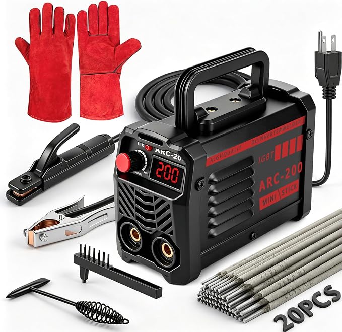 Hpoouo 200Amp 20PCS Rods Stick Welder, Super MINI Portable Welding Machine | IGBT Inverter Welder Machine 110V with Hot Start/Arc Force/Anti-Stick, ARC Welder for 1/16"-1/8" Rod , Beginner & Home DIY