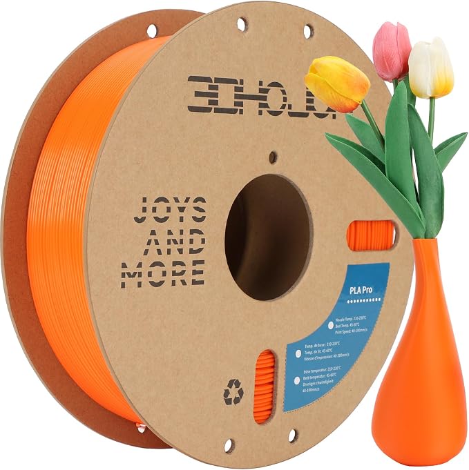 3DHoJor PLA Pro (PLA+) Filament 1.75mm, 3D Printer Filament, Cardboard Spool, Dimensional Accuracy +/- 0.03 mm Orange, 1kg