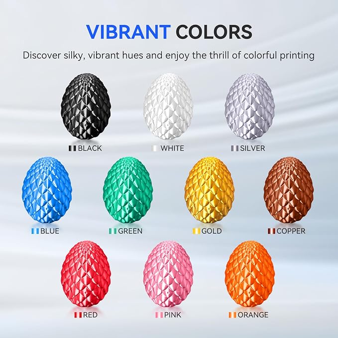 JAYO Silk PLA Filament Bundle 1.75mm 11KG, Metal-Like Shiny 3D Printer Filament, 1.1kg per Spool, Spool of 10, Black, White, Light Gold, Silver, Red Copper, Pink, Red, Blue, Green, Orange