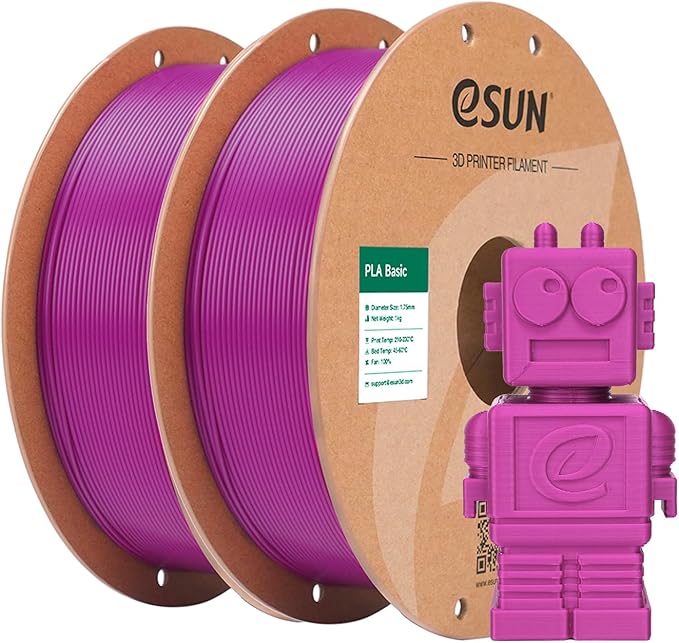 eSUN PLA Basic Filament 1.75mm, 3D Printer Filament High Speed PLA for Fast Printing, 1KG per Spool, 2 Spools High Speed 3D Printing Filament, Purple