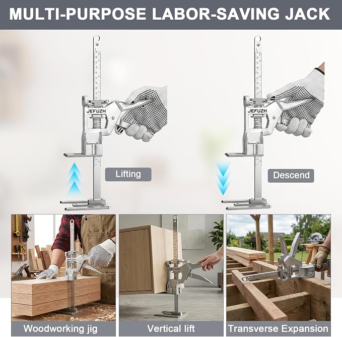 Labor Saving Arm Jack 2 Pack, 440 lb Load-Bearing Height Adjustable Lifting Device, Hand Furniture Lifter Tool for Door Furniture Jacks Installation, Wall Tile Adjustment, Heavy Object Raising
