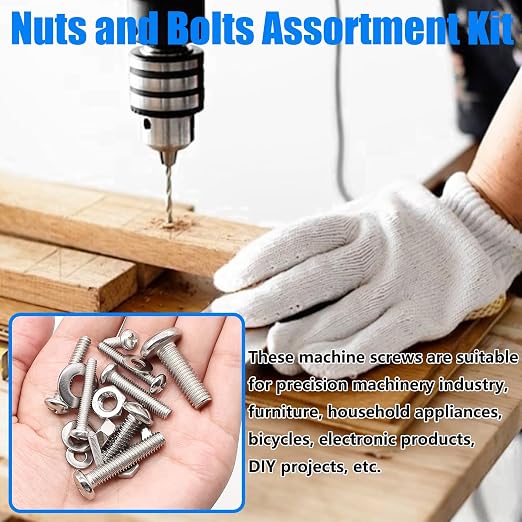 1287Pcs Nuts and Bolts Assortment Kit, 304 Stainless Steel Bolts Machine Screws Hardware Assortment Kit, Metric & SAE Phillips Pan Head Screws, Assorted Bolts, Nuts and Washers Kit
