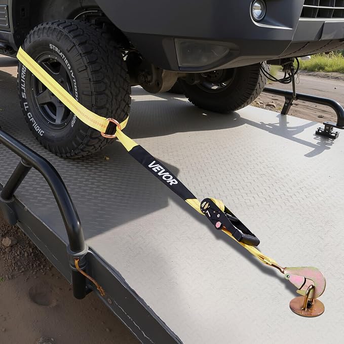 VEVOR Wheel Chock Tie-Down Kit, Tire-Style Trailer Tie Down Strap, Car Tie Down Kit with Spring Hook, Break Strength 10009 lbs & Working Load 3333 lbs Motorcycle System for ATV, SUV, Trailer