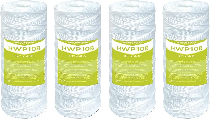 50 Micron Whole House Water Filter Cartridge, String Wound Sediment Filters for Well Water, Replacement for 84637, WPX5BB97P, WP10BB97P, WP25BB97P - 10" x 4.5" Cartridges - Pack of 4