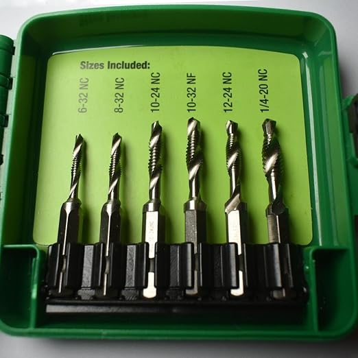 DTAPKIT Metal Drill/Tap Kit for Greenlee，6-Piece Drill, Tap, and Deburring/Countersinking Set with Quick Change Adaptor，6-32 - 1/4-20 Drill and Tap Set