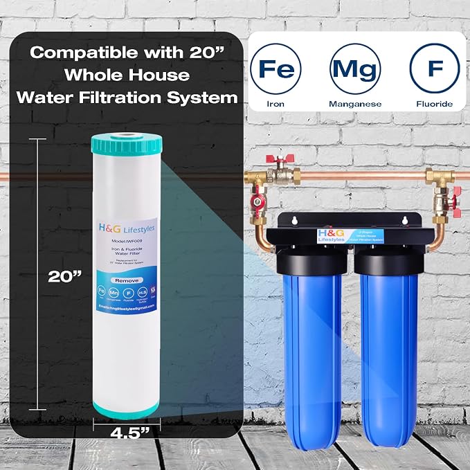 H&G Lifestyles Iron & Manganese Water Filter Cartridge for Well Water | 4.5 x 20 Whole House Water Filtration System,Compatible with 20 Inches Water Filter Housing