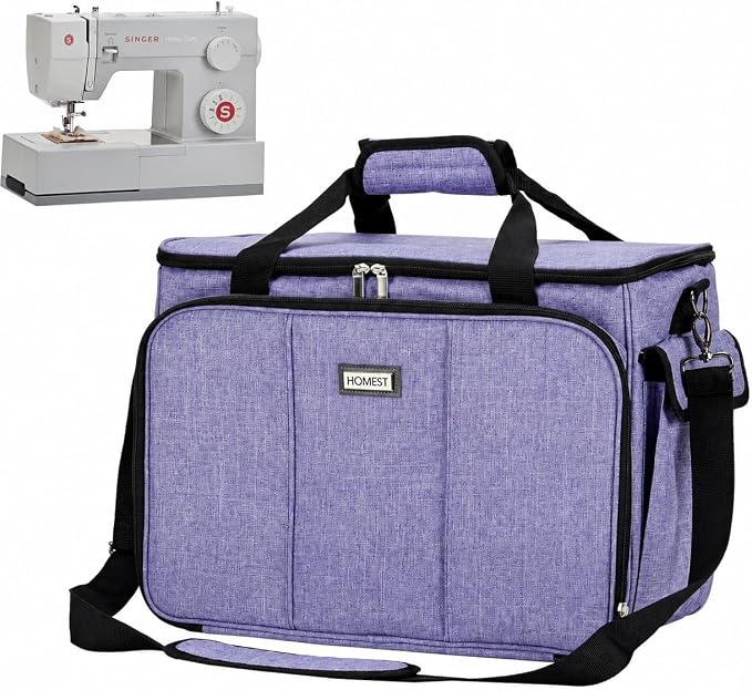 HOMEST Sewing Machine Carry Case, with Shoulder Strap and Front Pocket | Fits most standard Singer, Brother and Janome machines, with storage pockets for sewing accessories and tools, Purple