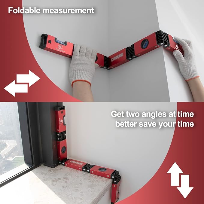 Folding Level, 5 Sections Foldable Measuring Tool for Various Corners Stairs, Accurate Multi-Angle Measurement Magnetic Aluminum Alloy Portable Level (28inch)
