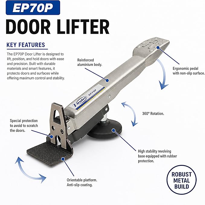 Virutex Door Lifter EP70P, 1 kg, Adjustable Frontal Platform, Lightweight Design, Support Surface Stability
