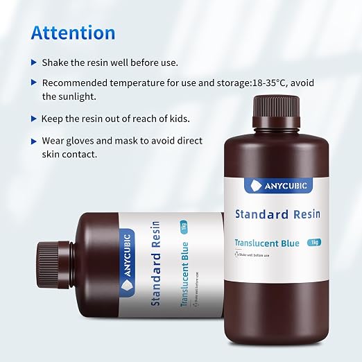 ANYCUBIC 3D Printer Resin, 405nm SLA UV-Curing Resin with High Precision and Quick Curing & Excellent Fluidity for LCD 3D Printing (Clear Blue, 1kg)