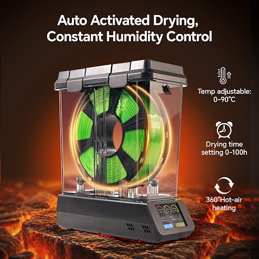 Filament Dryer, 360° Heating Filament Dry Box with Accurate Humidity Monitor, Dust Moisture Proof & Smooth Wire Feeding, Active Heating Dehumidification Touch Screen, Compatible with PLA PETG ABS TPU