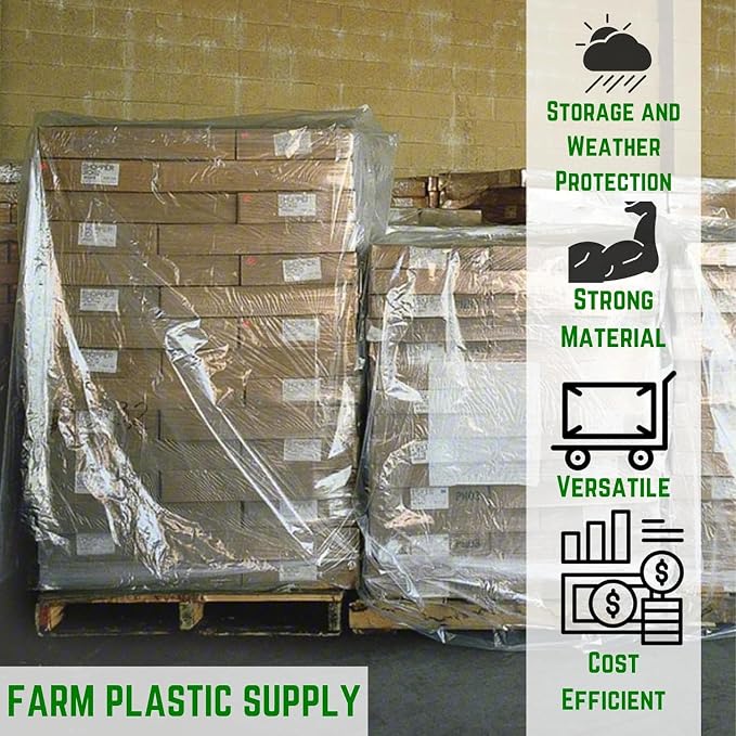 FPS Heavy Duty Pallet Covers - 3 Mil (55' x 53' x 75'), Tear Resistant, Outdoor Protection, Clear (10 Pack)
