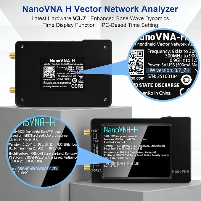 [Upgraded] AURSINC NanoVNA-H Vector Network Analyzer 9KHz -1.5GHz Latest HW V3.7 HF VHF UHF Antenna Analyzer, Measuring S Parameters, SWR, Phase, Delay, Smith Chart